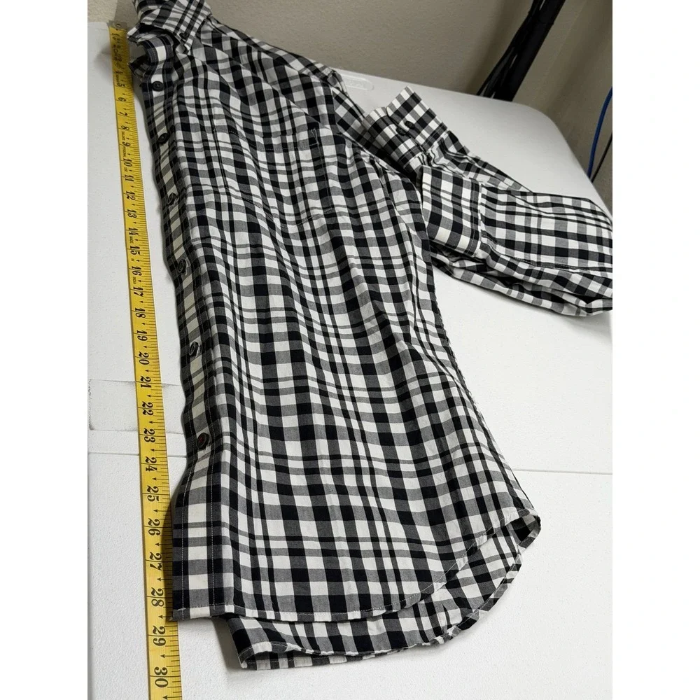 Banana Republic Shirt Mens Medium Black Soft Wash Tailored Slim Fit Plaid Preppy
